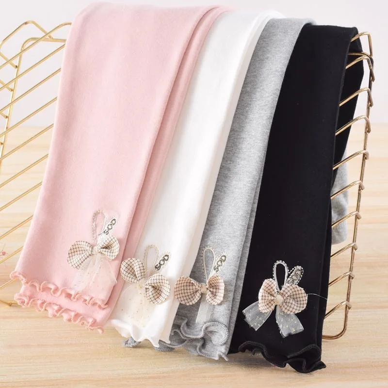 Bowknot Girls Leggings Summer Spring Cute Cotton Elastic Waist Children Kids Baby Pants Bottom