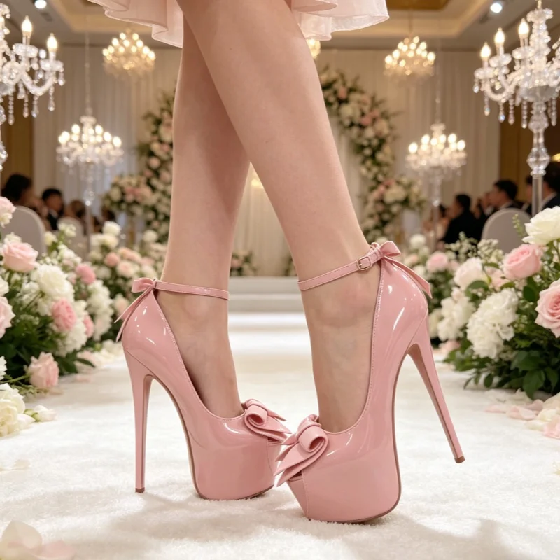 SDTRFT New Designer Stilettos Platform Crossdresser 20cm Ultra High Thin Heels Girl's Shoes Woman Lolita Bowtie Pink Red Pumps