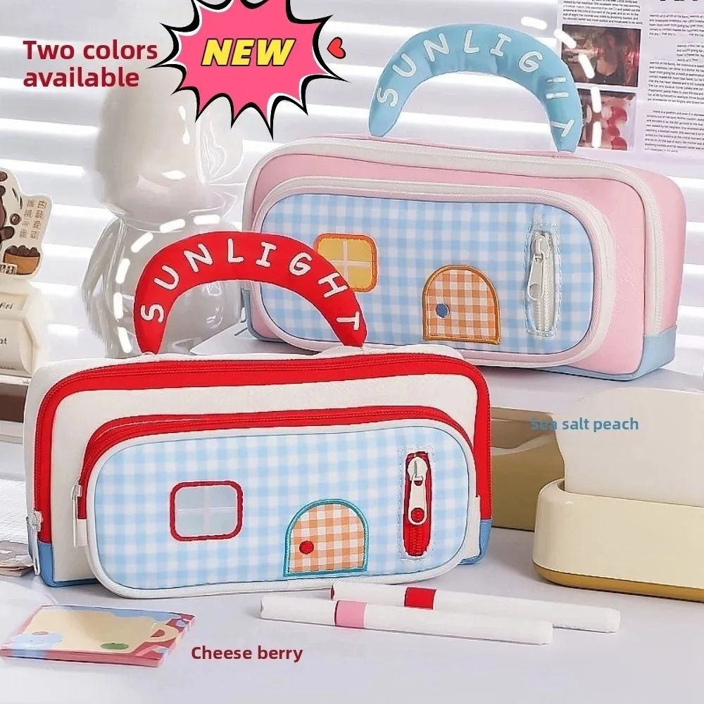 

Handheld Dopamine House Pencil Bag Large Capacity Cosmetics Storage Stationery Storage Bag Portable Creative Pen Pencil Case