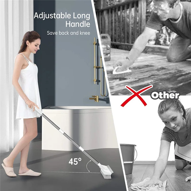 

BYBS-Floor Scrub Brush 2 In 1 Cleaning Brush With Adjustable Long Handle Multifunctional Push Broom Clean Tool For Bathroom