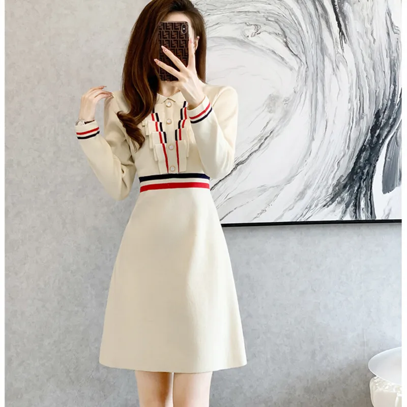 

Women Dress Long Sleeved Sweet Temperament Commuting Round Neck Pullover Dresses