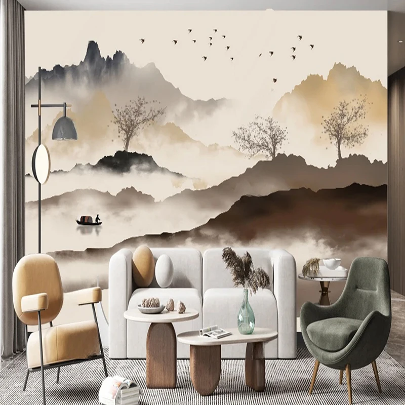 Custom Mural Chinese Style Wallpaper 3D Hand Painted Ink Mountain Water Painting Living Room Bedroom Decor Painting Background