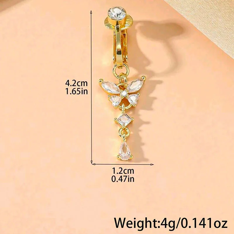 1Pc Butterfly Design CZ Fake Belly Ring Multifunctional Non-Piercing Fashion Navel Clip Exclusive Gift for Women