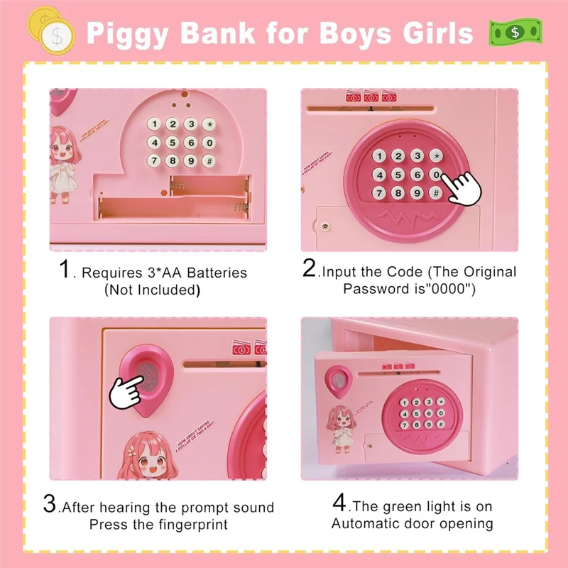 AEE7-Piggy Bank For Kids,Fingerprint Password Money Saving Box,Coin Bank Money Safe ATM Machine Gift For Birthday
