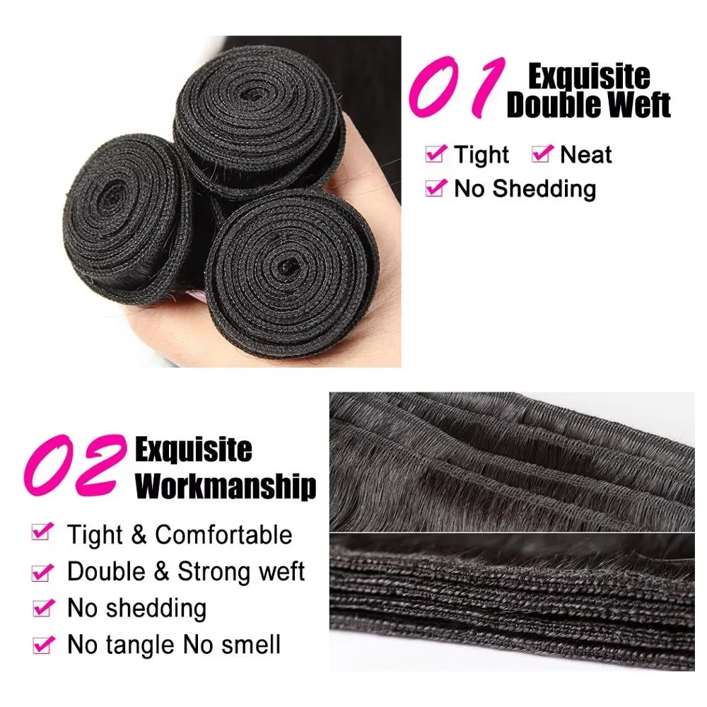 Cabelo Humano Cru Brasileiro Ondulado (Body Wave) - Pacotes de 3 ou 4 Unidades, 28-30 Polegadas, Extensões de Cabelo Virgem Remy para Mulheres, para Costurar ou Aplicar com Trama Rápida