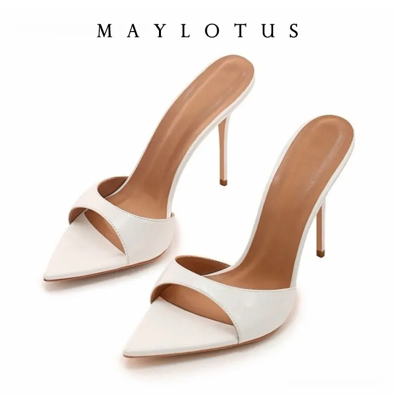 

Fashion Women's Patent Leather Pointed Toe 10cm Heels Mule Sexy Party Slides Suede Mule Slippers Ladies Shoes