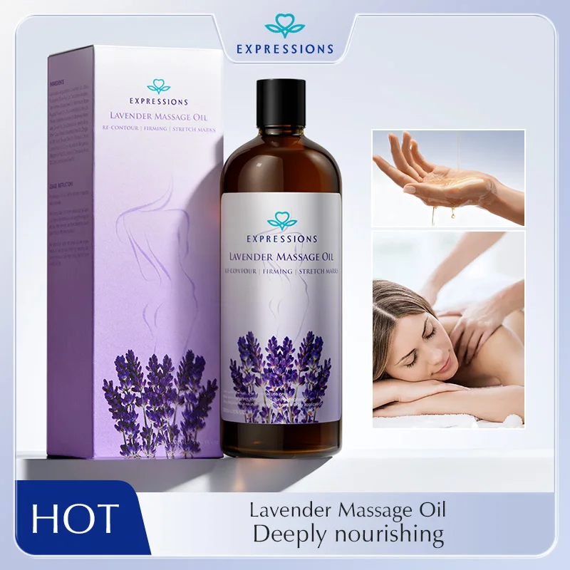 

200ml Expressions Lavender Massage Oil, Plant-Extracted, Non-Greasy, Stress-Relieving, Sleep-Promoting, Perfect for Body Care