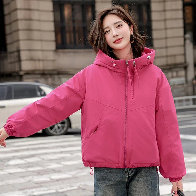 2023 neue Mit Kapuze Baumwolle Jacke Frauen Herbst Winter Verdicken Warme Windjacke Jacke Frau Chic Zipper Up Langarm Parkas Weibliche