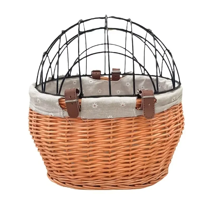 Rattan Bicycle Front Basket for Small Dogs and Cats Portable Pet Carrier Bag Cycling Handlebar Mount Transport Cage Safe