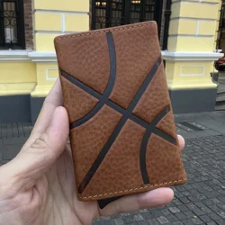 Monogram Name Custom Full Grain Italian Leather RFID Blocking Pop Up Card Holder Money Clip Basketball Pattern Gift for Friend