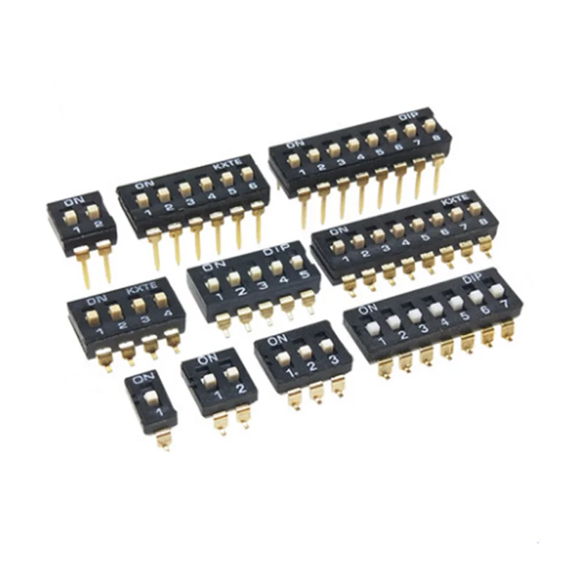 10PCS SMT SMD Dip Toggle Switches Pitch 2.54mm Dial Code 1/2P/3/4P/5P/6P/8P Bits Gold-Plated