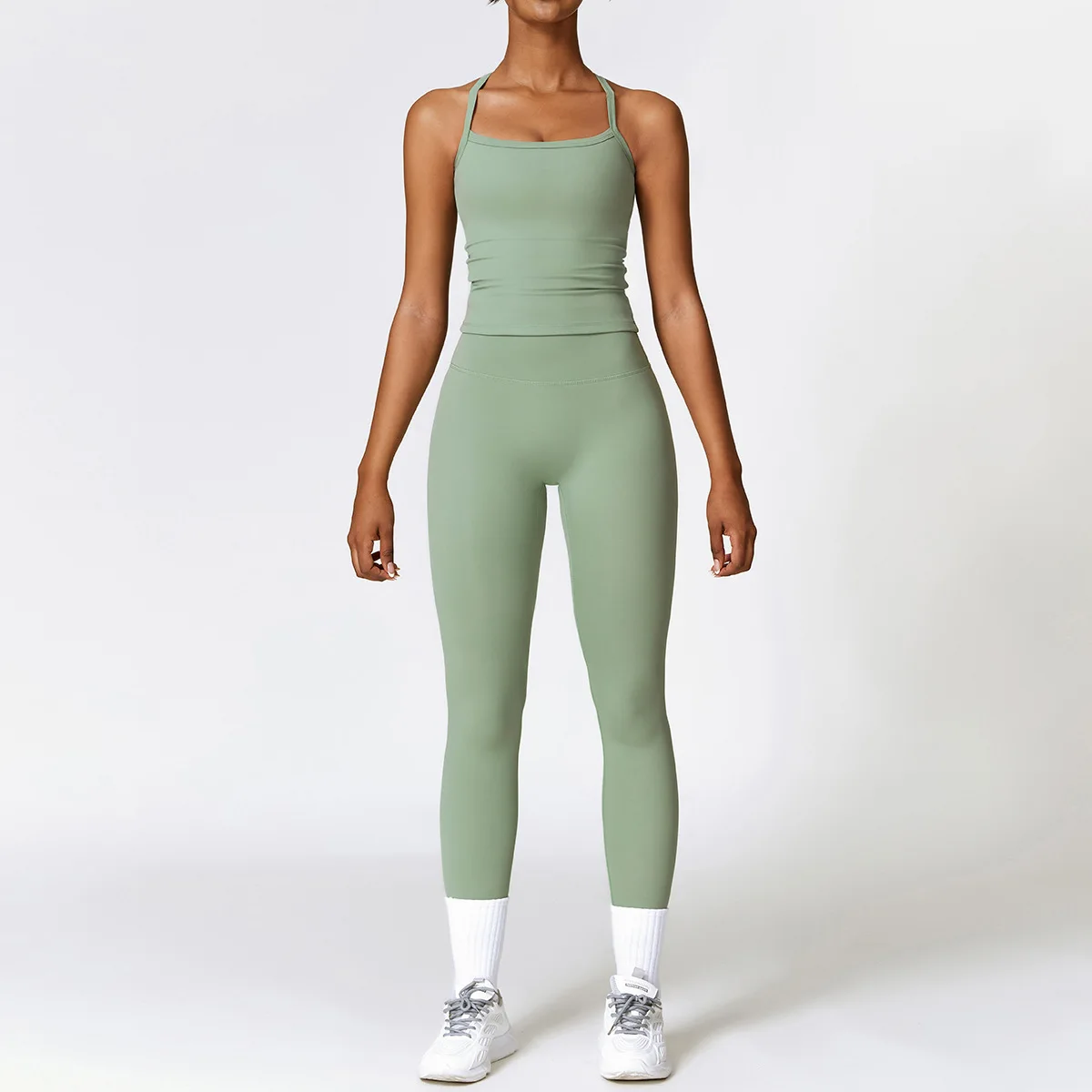 Conjunto de treino de ioga feminino sem costura, roupas esportivas, top de manga comprida, leggings de cintura alta, roupas esportivas, fitness, 2