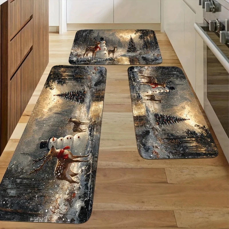 VIKAMA Küchenmatte, Schneemann, Schneeflocken-Druckmuster, ausgezeichnete Weihnachten, Heimdekoration, Matte, Küchenteppiche, Wohnzimmerteppich, Willkommen