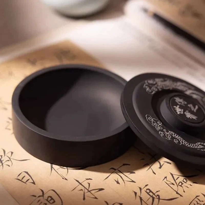 Chinese Ink Stone Calligraphy Grinding Inkslab for Brush Writing Painting Water Ripple Ink Tray for Beginners Students Supplies