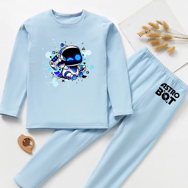 Astro Bot Children Pyjamas Set Cartoon Game Figure Printed Cute Two Piece Suit Boys Kawaii Loungewear Winter Warm Kids Clothing