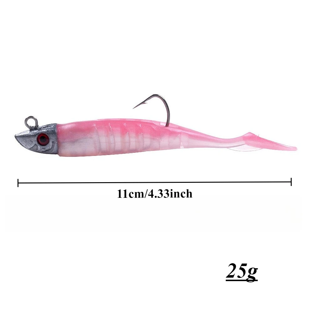 1pcs Ice Fishing Lure, Jig Head Set 11cm 25g Long-Range Saltwater Winter Fishing Wobbling Head Soft Silicone Lure Fishing Lures