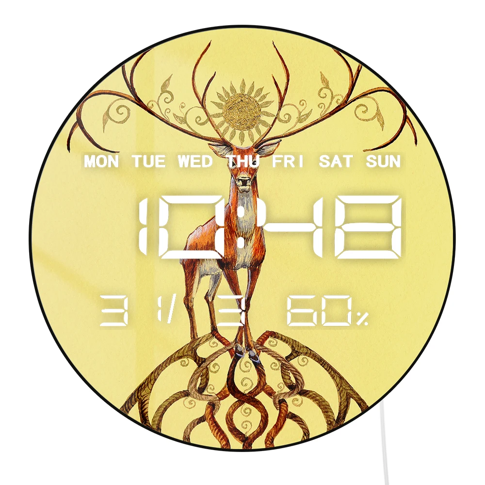 Wildlife Buck White Tailed Deer LED Digital Wall Clock with Calendar Timer Date Temperature Jumbo Numbers Electronic Wall Clock