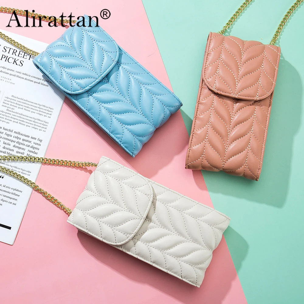 

2024 New Women's Multifunctional Fashion Diagonal Straddle Phone Bag Shoulder Bag Vertical Genuine Leather Diamond Chain Bag