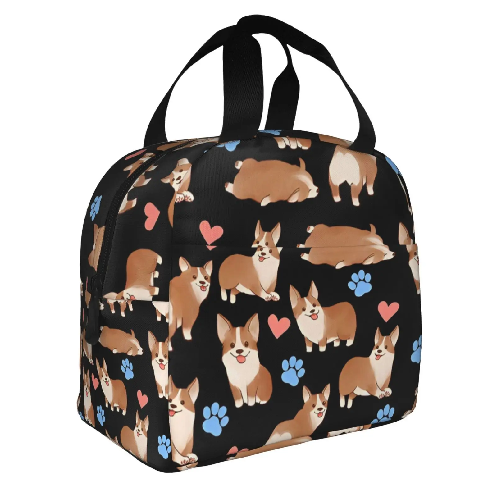 Cute Cartoon Corgi Dog Print Portable Lunch Boxes Waterproof Thermal Cooler Food Insulated Lunch Bag Kids School Children