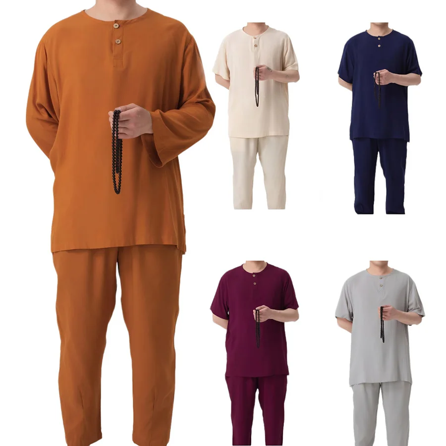 

USHINE унисекс, монах в китайском стиле, хлопковые шелковые пижамы с короткими/длинными рукавами, нижнее белье, халаты монахов, одежда для медитации, тайчи, кунг-фу