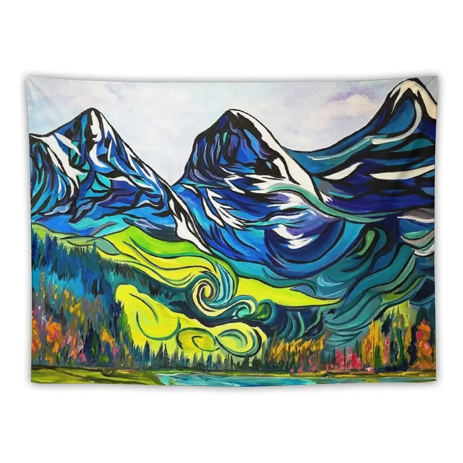 We Three Sisters Canadian Rockies colourful abstract mountains Tapestry Wallpapers Home Decor Tapestry