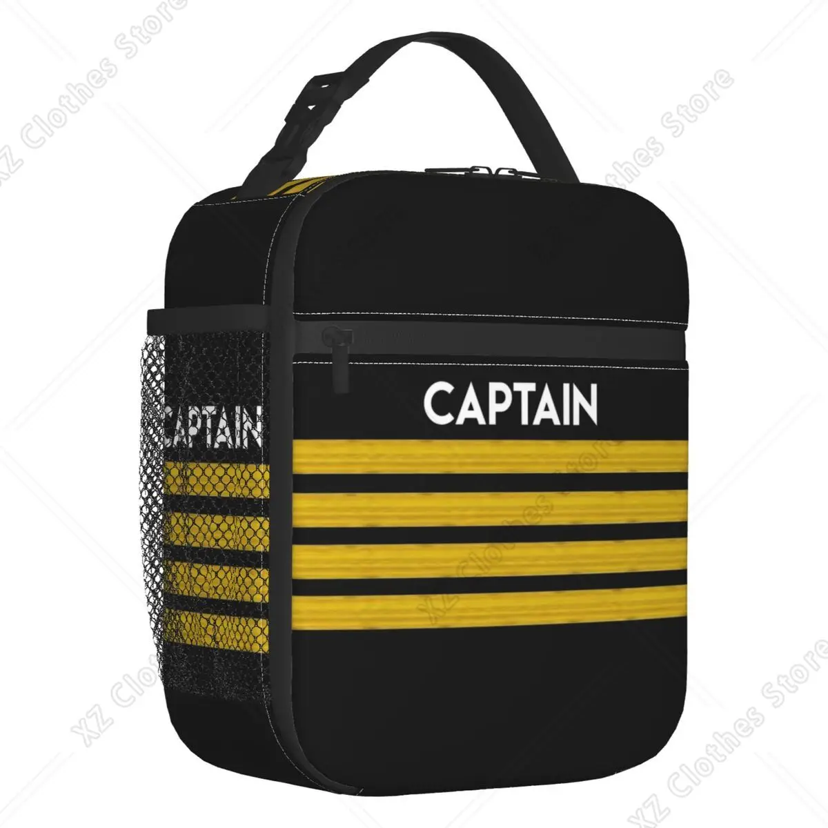 Captain Stripes Epaulettes Insulated Lunch Bags for School Office Aviation Airplane Pilot Thermal Cooler Bento Box Women Kids