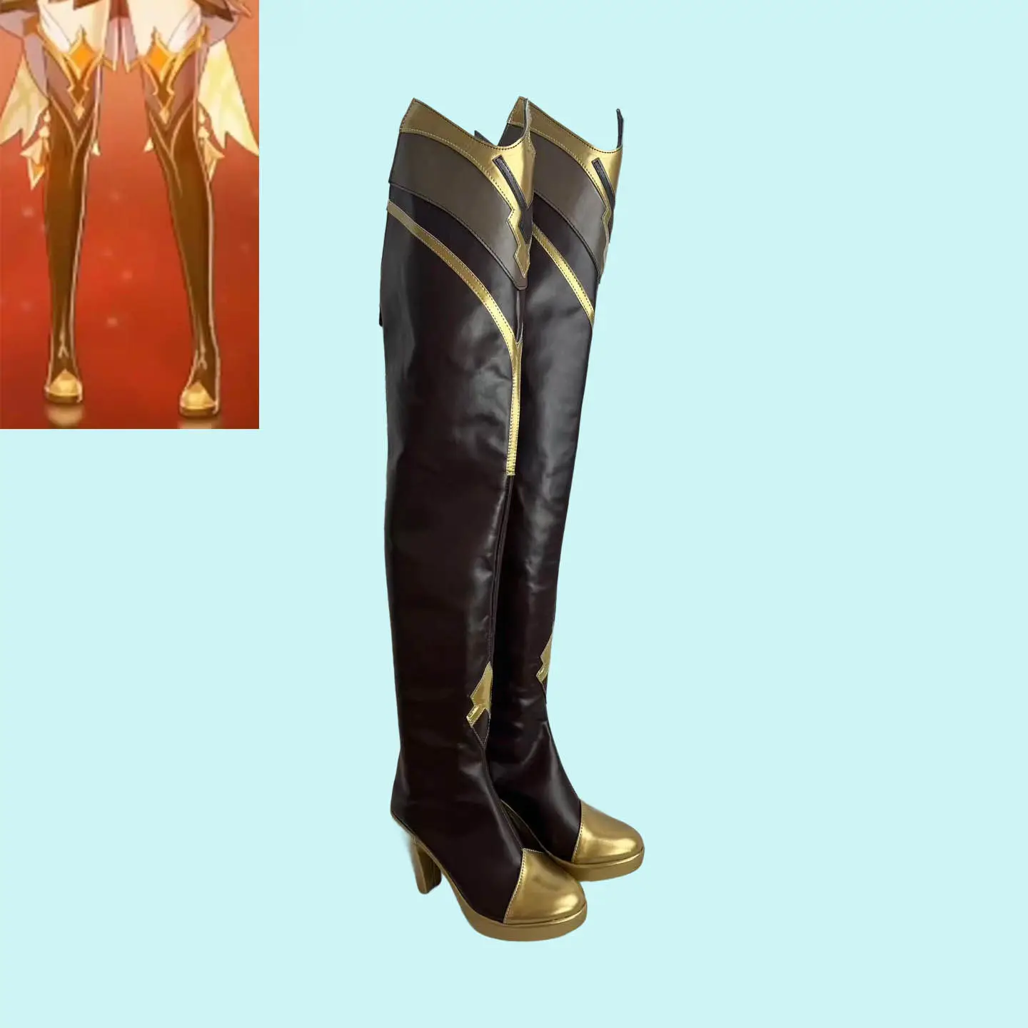 

Game Genshin Impact‌ Lumine Cosplay Costume Shoes High Heels Boots Handmade Faux Leather Long Boots Halloween Carnival Boots