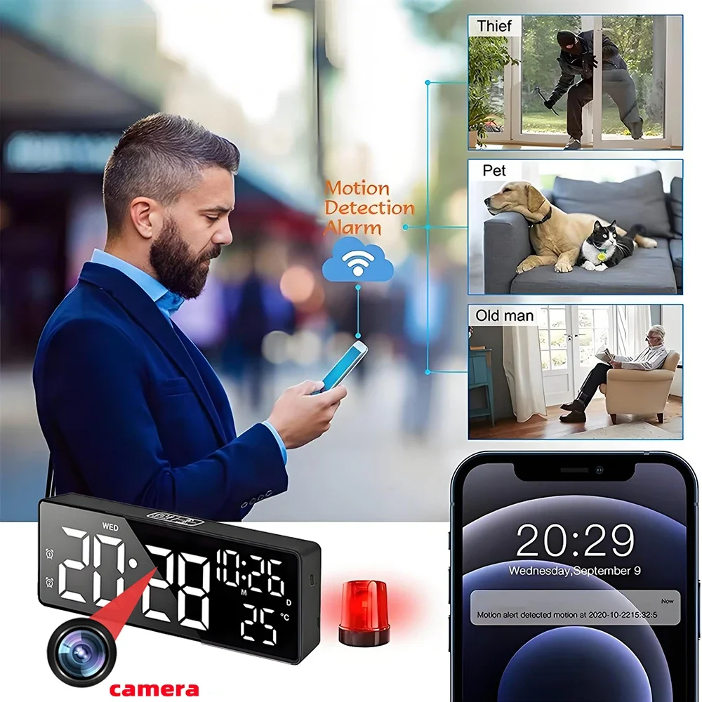Mini 4K HD Camera, Supports Remote Viewing, Motion Detection, Digital Lights Can Be Turned Off, Ringing Alarm Clock Camera view 5