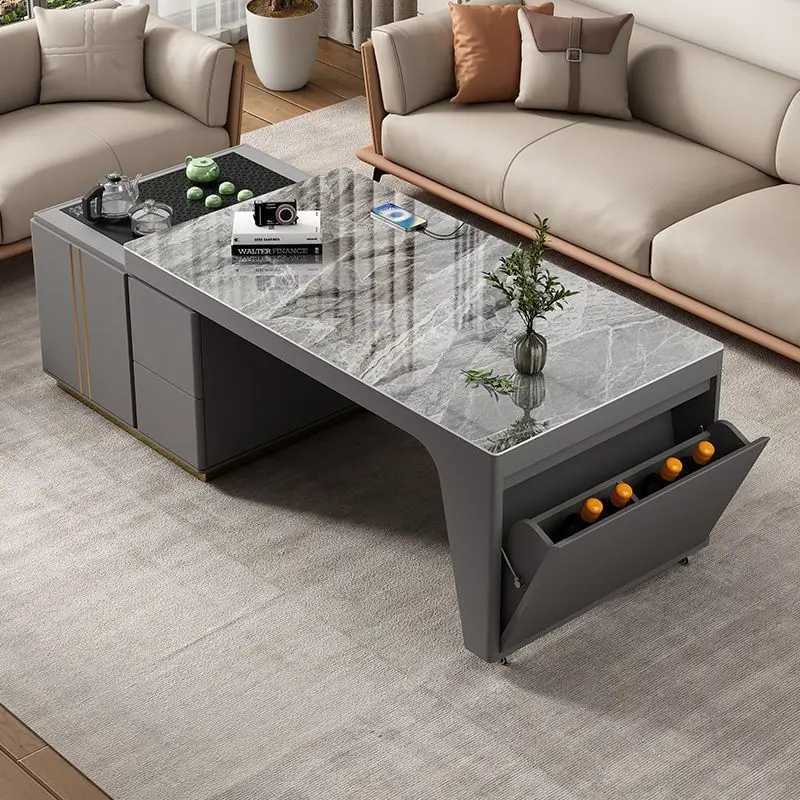 Multifunctional liftable coffee table, tea brewing table with induction cooker, dining table, integrated home living room modern