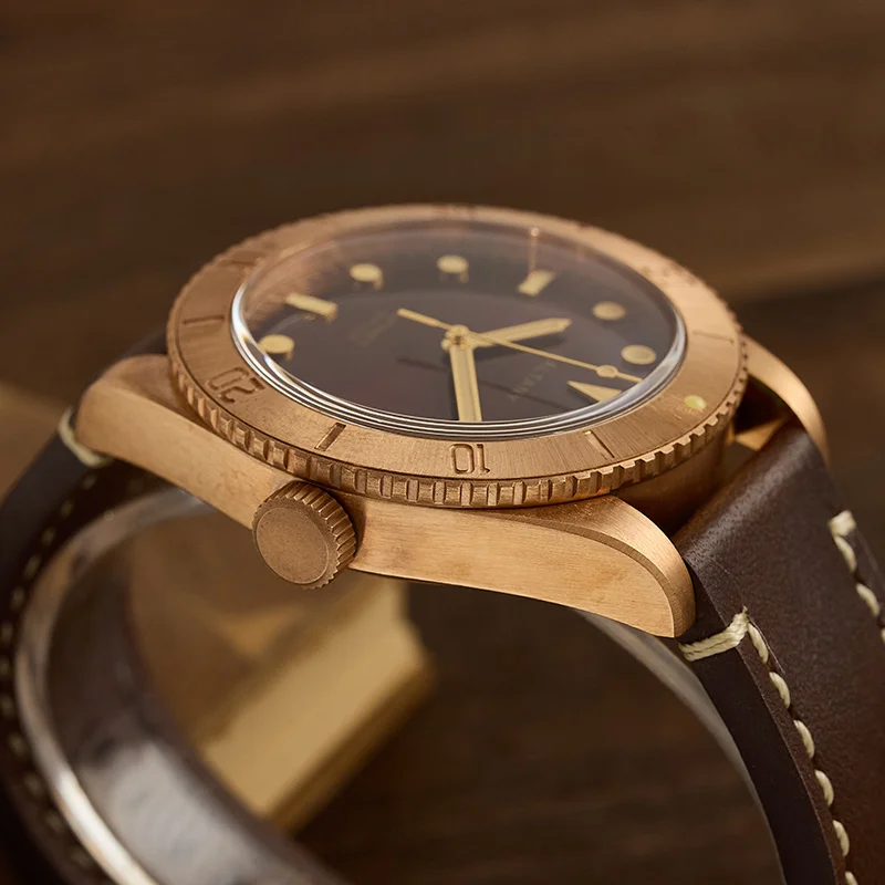Baltany Diving Wristwatches Men 44mm NH38 Automatic Sapphire Crystal Leather Stainless Steel 20ATM Mechanical Bronze Watches