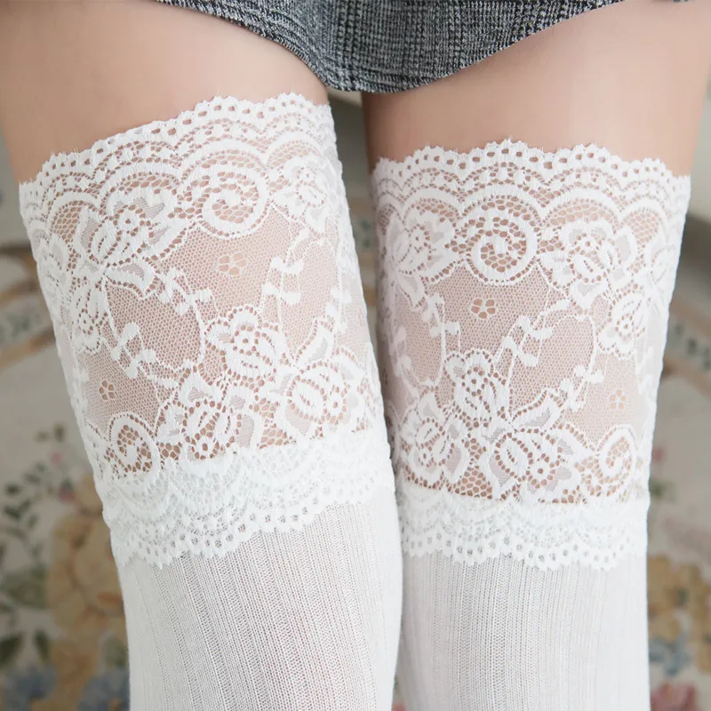 Vertical Striped Cotton Socks for Students, Wide Lace Stockings, Height Socks, Spring and Autumn