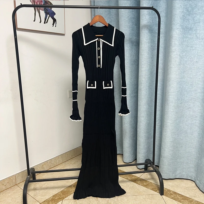 Yuoomuoo ชุดเดรสแฟชั่นสุดเก๋เซ็กซี่สำหรับผู้หญิงเดรสถักลายสะโพกฤดูใบไม้ร่วงเดรสแม็กซี่ผ้ายืดรัดรูปชุดเดรสสตรีทแวร์