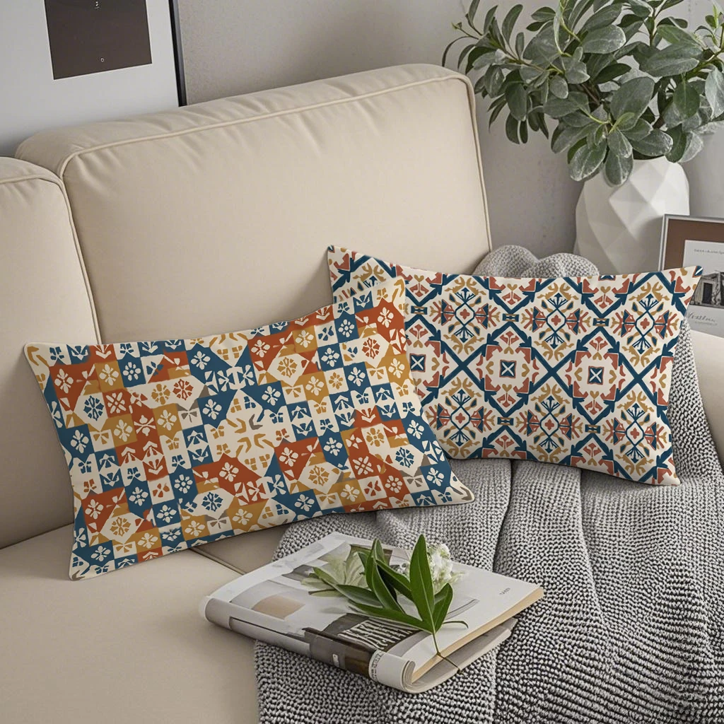 Bohemian Geometric Pillow Covers Suitable For Sofa Bedroom Car Pillow Cover Cushion Rectangular Back Cushion
