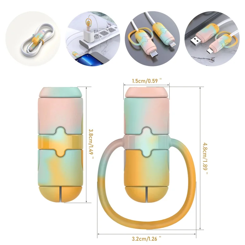 Enrouleur de câble de charge de téléphone anti-rupture en silicone, sangle de stockage spéciale, mousqueton, housse de protection de câble de données, dessin animé