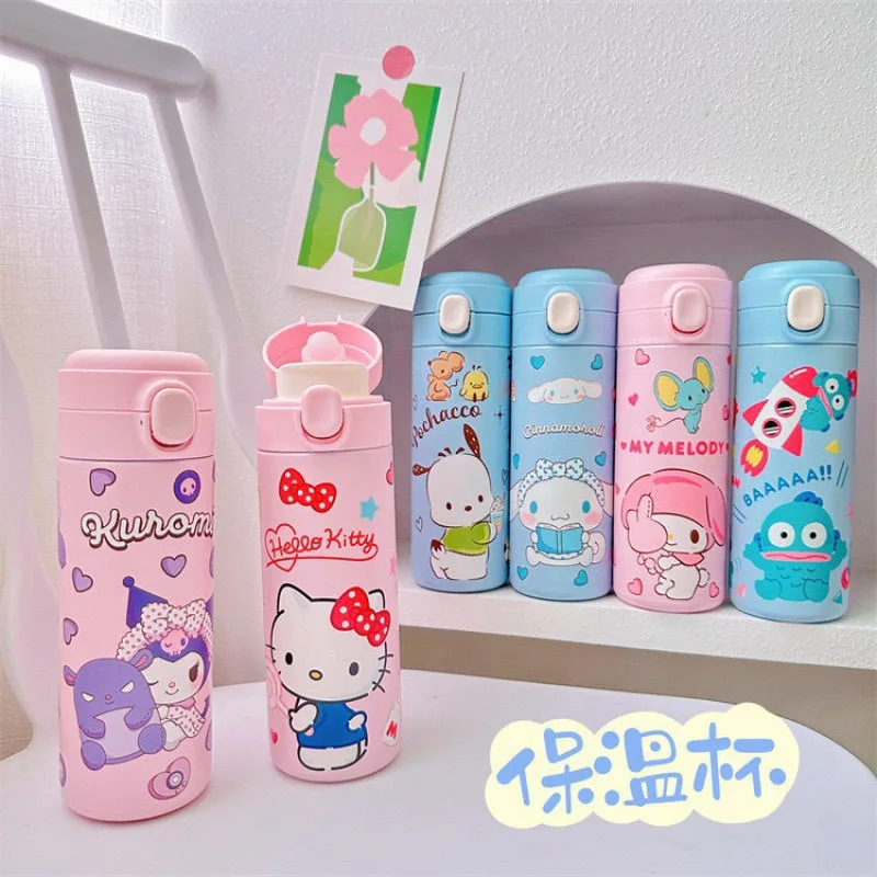 420ML Sanrio Thermos Mug 304 Stainless Insulated Water Cup Travel Water Bottle Kuromi Pochacco Student Water Cup Birthday Gift