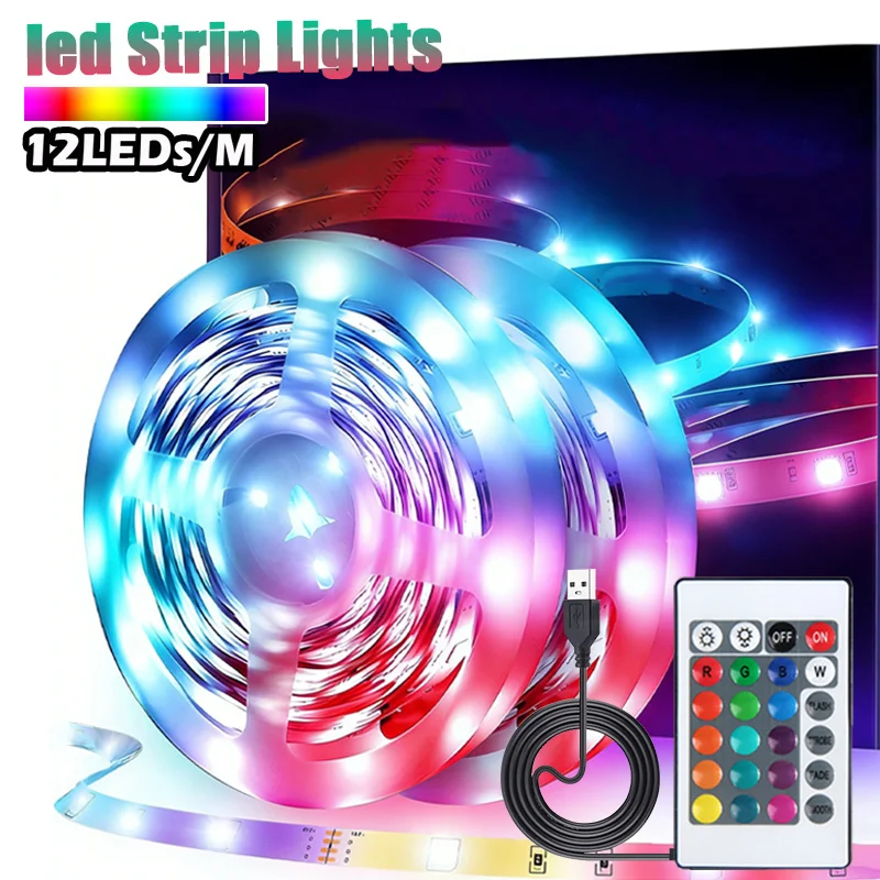 RGB 5050 Strip Light with24 Key Controller, Color Changing Luminous LED String, 1m~40m Led Strip Lights for Bedroom, Kitchen,