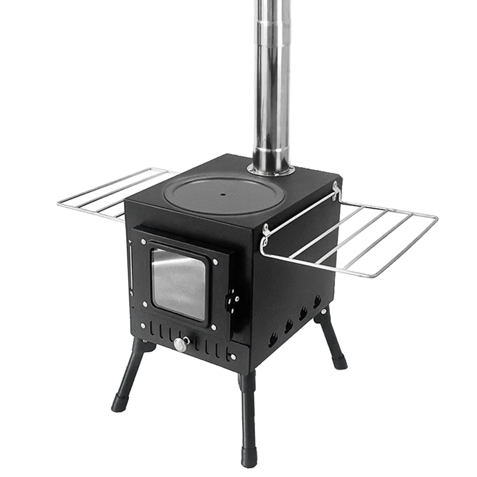 Outdoor Camping Wood-burning Stove Firewood Burner Stainless Steel Foldable Heater with Tent Fire Window Patio Fireplace
