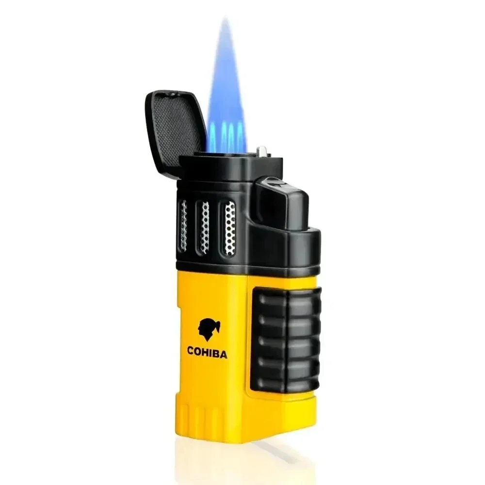 

COHIBA-Metal Cigar Lighter, 4 Jet Blue Flame, Turbo Torch, Windproof Lighter, Portable Igniter with Cigar Punch Tool, Men Gift