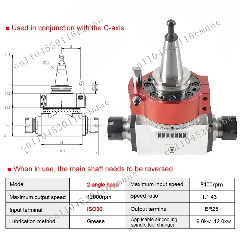 ISO30 HSK63F double output numerical control machining center 2way corner head ER25 woodworking machinery parts right angle head