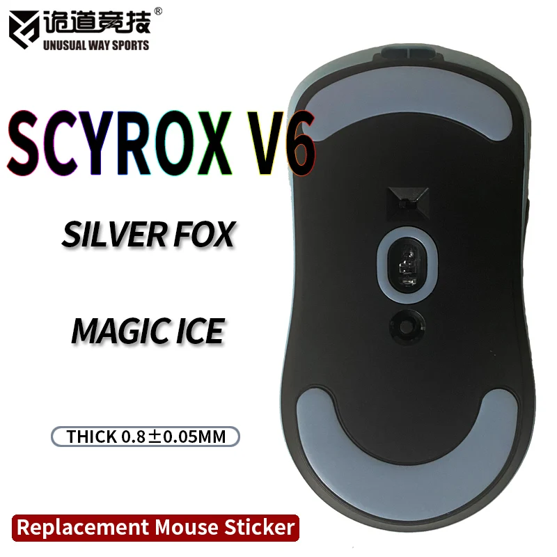 UnusualWaySports Mouse Skates Feet Scyrox V6 Cambered Surface PTFE Anti Collapse Magic Ice Black Silver Fox