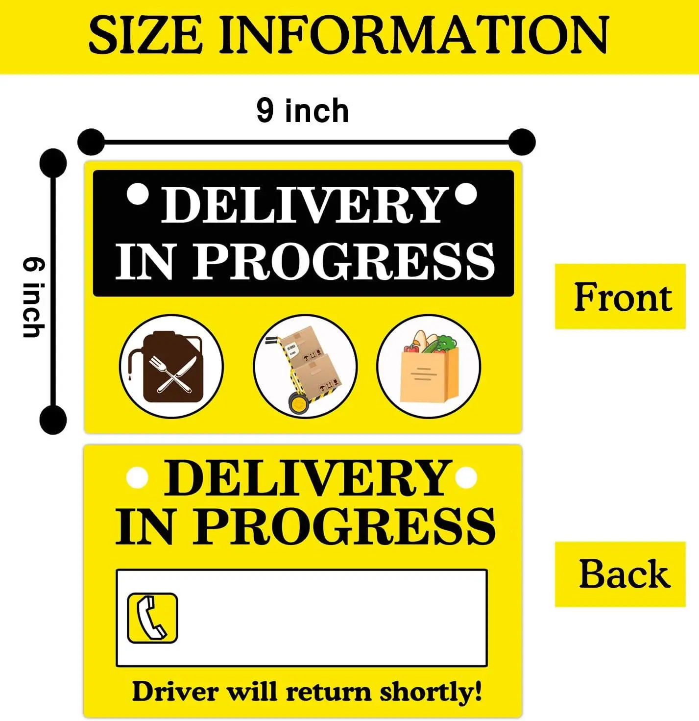 6*9 Inch PVC Delivery Tips Delivery Driver Sign 2 Pack Yellow Delivery Delivery in Progress Sign for Delivery Driver Temporary P