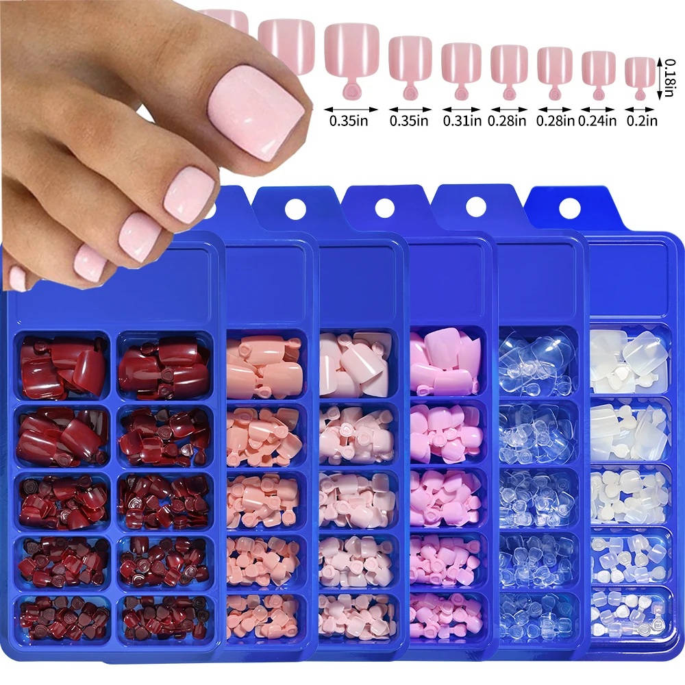 

100/120pcs False Toenails French Short Square Full Cover Fake Toe Nails Acrylic Pink Clear White Press on Toenails 2030