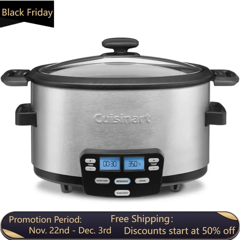 3-In-1 Cook Central 4-Quart Multi-Cooker: Slow Cooker, Brown/Saute, Steamer, 24-Hour Timer and Automatic Keep Warm Mode, Silver