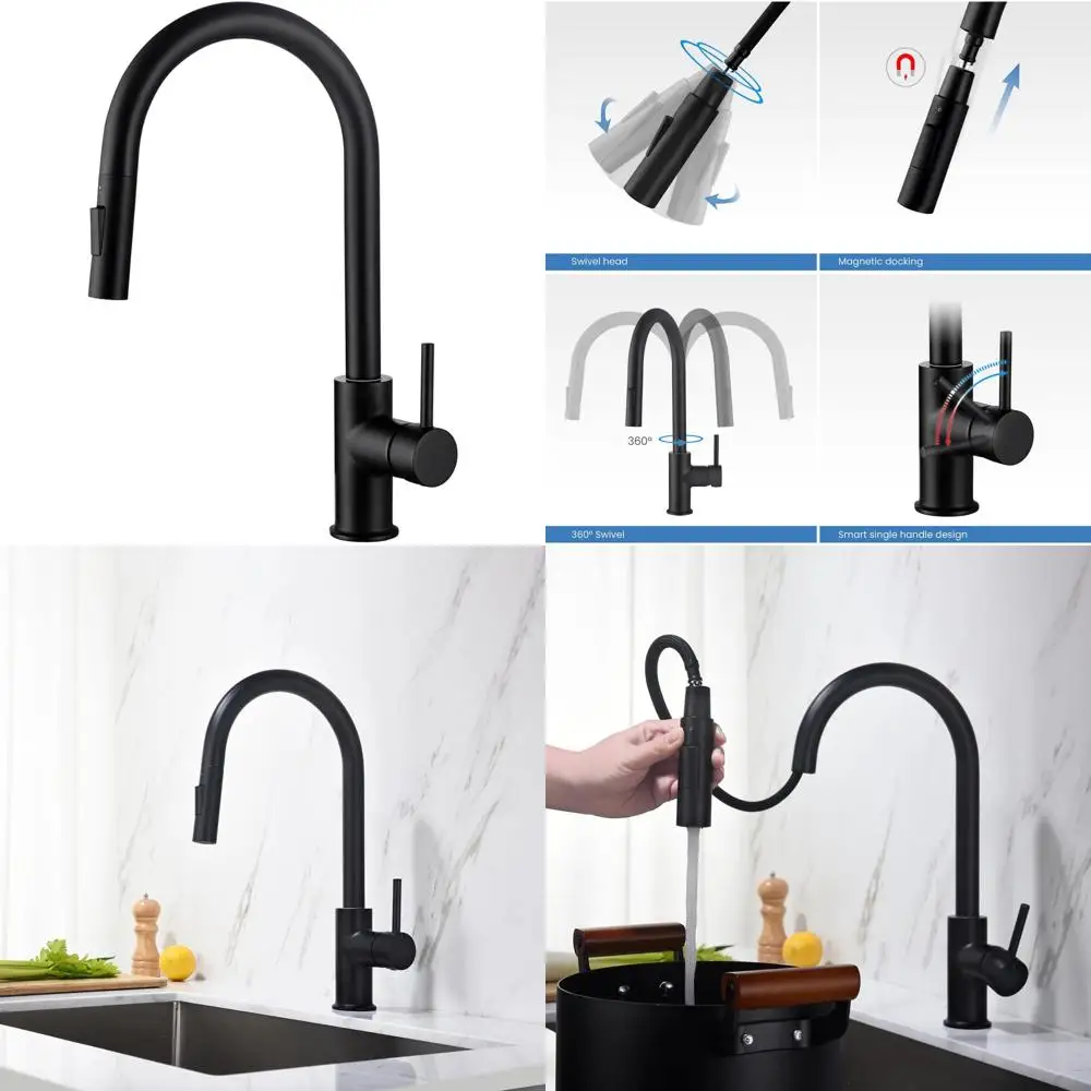 

Pull Down Sprayer Kitchen Faucet - Single Handle High Arc Solid Brass Spout, Easy-to-Use Sink Faucet with Circular Design