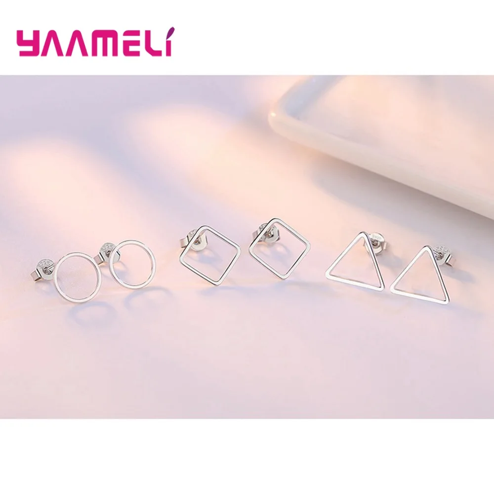 Minimalist Fashion Triangle Round Square S925 Sterling Silver Stud Earrings Party Gifts For Women Good Quality Jewelry Wholesale