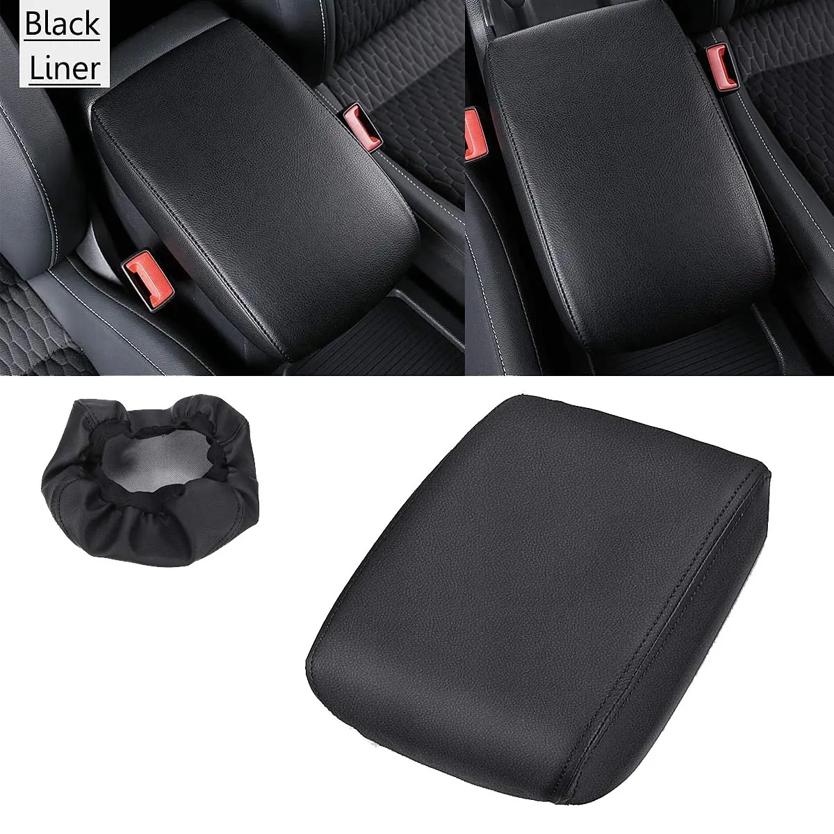 Car Leather Center Console Seat Box Pad Armrest Cover Protective Cover for Tiguan MK2 2016 2017 2018 Black