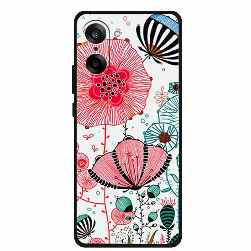 3D Silicone Case For OnePlus Ace 5 Racing 5G Relief Emboss Flowers Black Soft Back Cover Coque For OnePlus Nord CE5 5G Cases