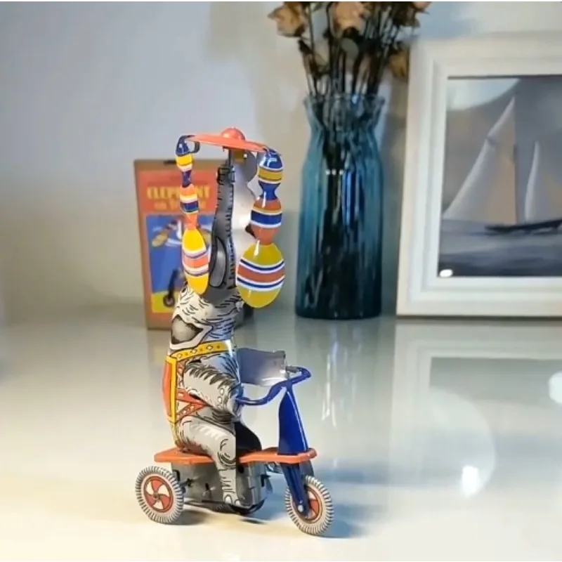 

Funny Collection Retro Wind Up Toy Metal Tin Clockwork Toy Figure Gift Circus Acrobatics Elephant on Tricycle Mechanical Toys