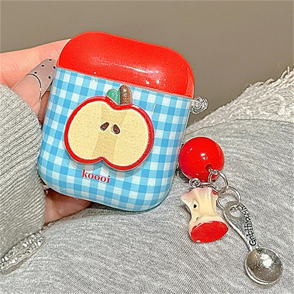 Kawaii Cute Fruit Blue Plaid Pattern Słuchawki ochronne Miękki pokrowiec na słuchawki AirPods 1 2 3 z zawieszką do AirPods Pro2