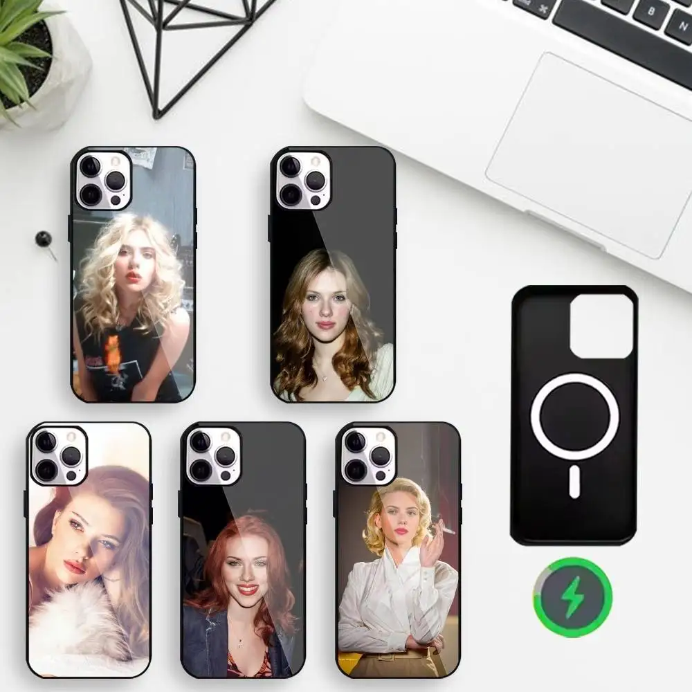 

Vintage Sexy Charm S-Scarlett Johansson Phone Case For iPhone17,16,15,14,13,12,11 Max Black Wireless Charging Protecitve Cover
